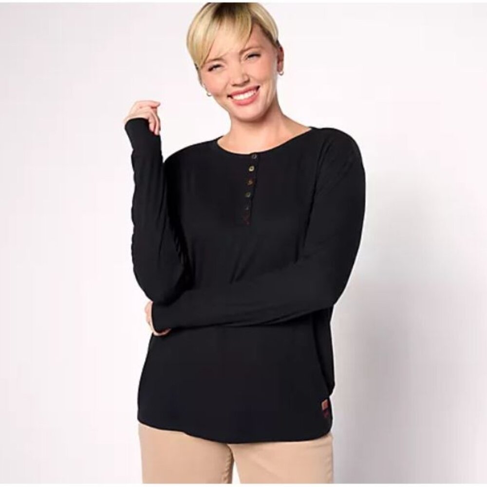 Peace Love World Confetti Rib Knit Henley Black - 1X